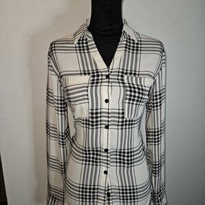 Maurices Black and White Plaid Button-Up Shirt